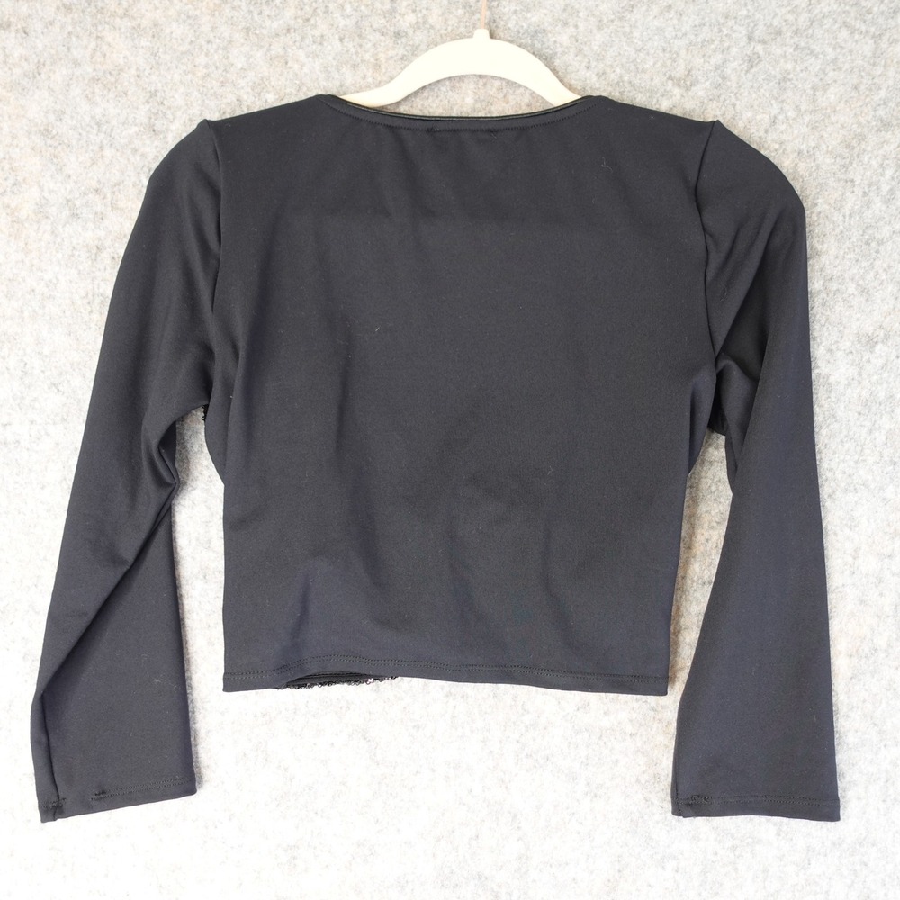 Bebe Crop Top Womens M Black Sequin Wrap V Neck Stretch Disco Glam Party NWT - Picture 3 of 10